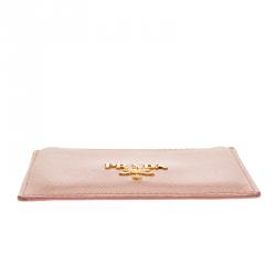 Pre Owned Prada Blush Pink Saffiano Metal Leather Card Holder