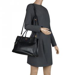 Pre Owned Prada Black Saffiano Lux Leather Medium Garderner's Tote