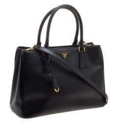 Pre Owned Prada Black Saffiano Lux Leather Medium Garderner's Tote