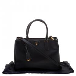 Pre Owned Prada Black Saffiano Lux Leather Medium Garderner's Tote