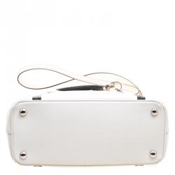 Pre Owned Prada White/Black Saffiano Lux Leather Small Double Zip Tote