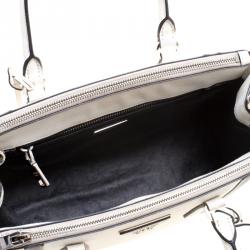 Pre Owned Prada White/Black Saffiano Lux Leather Small Double Zip Tote