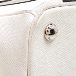 Pre Owned Prada White/Black Saffiano Lux Leather Small Double Zip Tote