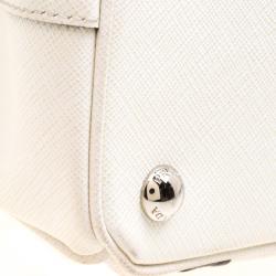 Pre Owned Prada White/Black Saffiano Lux Leather Small Double Zip Tote