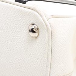 Pre Owned Prada White/Black Saffiano Lux Leather Small Double Zip Tote