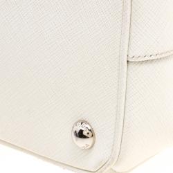 Pre Owned Prada White/Black Saffiano Lux Leather Small Double Zip Tote