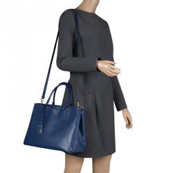 Prada Navy Blue Saffiano Lux Leather Medium Double Zip Tote