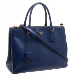 Prada Navy Blue Saffiano Lux Leather Medium Double Zip Tote