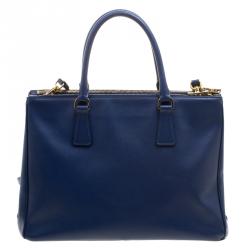 Prada Navy Blue Saffiano Lux Leather Medium Double Zip Tote