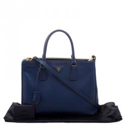 Prada Navy Blue Saffiano Lux Leather Medium Double Zip Tote