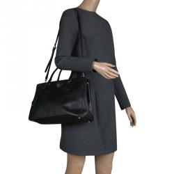 Pre Owned Prada Black Saffiano Lux Leather Medium Double Zip Tote