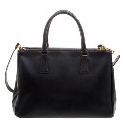 Pre Owned Prada Black Saffiano Lux Leather Medium Double Zip Tote