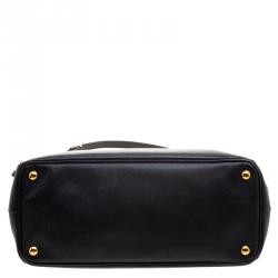 Pre Owned Prada Black Saffiano Lux Leather Medium Double Zip Tote