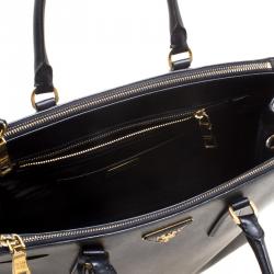 Pre Owned Prada Black Saffiano Lux Leather Medium Double Zip Tote
