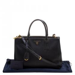 Pre Owned Prada Black Saffiano Lux Leather Medium Double Zip Tote