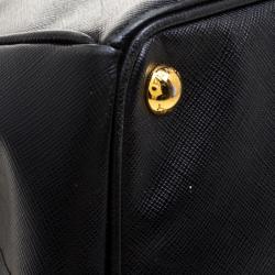 Pre Owned Prada Black Saffiano Lux Leather Medium Double Zip Tote