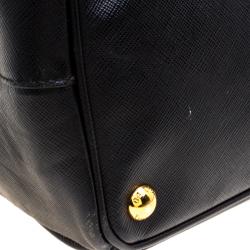 Pre Owned Prada Black Saffiano Lux Leather Medium Double Zip Tote