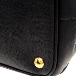 Pre Owned Prada Black Saffiano Lux Leather Medium Double Zip Tote