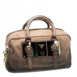 Pre Owned Prada Ardesia/Nudo Ombre Leather Glace Zippers Satchel