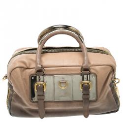 Pre Owned Prada Ardesia/Nudo Ombre Leather Glace Zippers Satchel