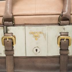 Pre Owned Prada Ardesia/Nudo Ombre Leather Glace Zippers Satchel