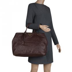 Pre Owned Prada Brown Ostrich Leather Executive Double Zip Tote