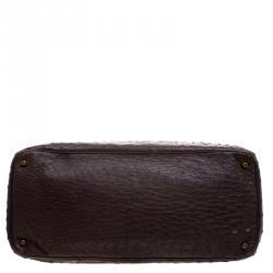 Pre Owned Prada Brown Ostrich Leather Executive Double Zip Tote