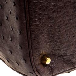 Pre Owned Prada Brown Ostrich Leather Executive Double Zip Tote