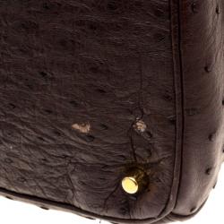 Pre Owned Prada Brown Ostrich Leather Executive Double Zip Tote