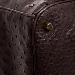 Pre Owned Prada Brown Ostrich Leather Executive Double Zip Tote