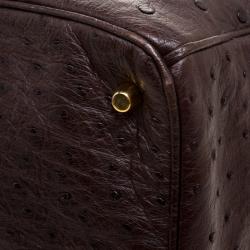 Pre Owned Prada Brown Ostrich Leather Executive Double Zip Tote