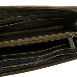 Pre Owned Prada Gold Leather Zip Around Wallet