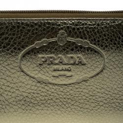 Pre Owned Prada Gold Leather Zip Around Wallet