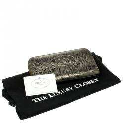 Pre Owned Prada Gold Leather Zip Around Wallet
