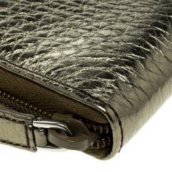 Pre Owned Prada Gold Leather Zip Around Wallet