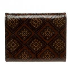 Pre Owned Prada Brown Printed Glossy Leather Compact Wallet