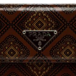 Pre Owned Prada Brown Printed Glossy Leather Compact Wallet