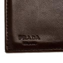 Pre Owned Prada Brown Printed Glossy Leather Compact Wallet
