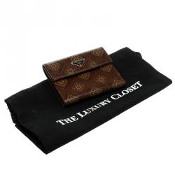 Pre Owned Prada Brown Printed Glossy Leather Compact Wallet