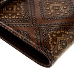 Pre Owned Prada Brown Printed Glossy Leather Compact Wallet