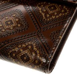 Pre Owned Prada Brown Printed Glossy Leather Compact Wallet