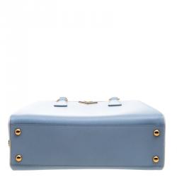 Pre Owned Prada Two Tone Blue Saffiano Leather Frame Top Handle Bag
