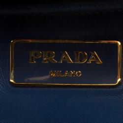 Pre Owned Prada Two Tone Blue Saffiano Leather Frame Top Handle Bag