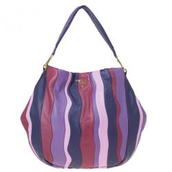 مملوكة مسبقًا Prada Multicolor Nappa Leather Stripes Large Hobo