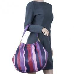 مملوكة مسبقًا Prada Multicolor Nappa Leather Stripes Large Hobo