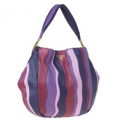مملوكة مسبقًا Prada Multicolor Nappa Leather Stripes Large Hobo