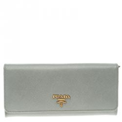 Pre Owned Prada Grey Saffiano Metal Leather Continental Wallet