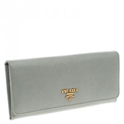 Pre Owned Prada Grey Saffiano Metal Leather Continental Wallet