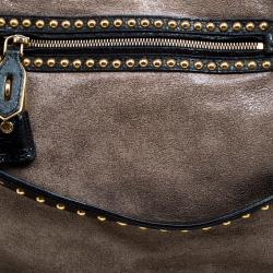 Pre Owned Prada Beige Talco Craquele Leather Large Studded Bauletto Tote