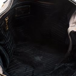 Pre Owned Prada Beige Talco Craquele Leather Large Studded Bauletto Tote